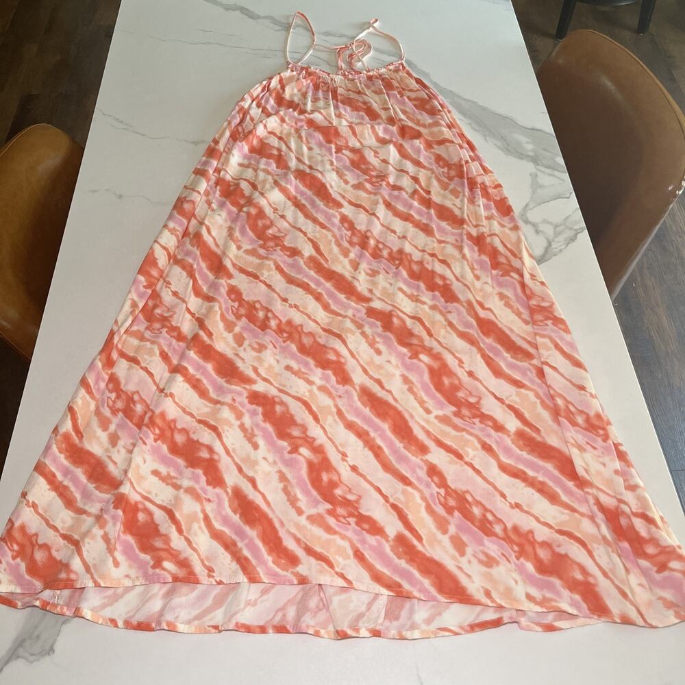 Lush Slip Midi Dress Tie Dye Boho Beach Resort Spaghetti Strap Tie Back Flowy M